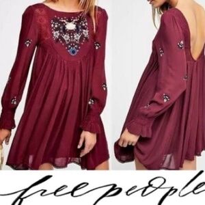 FREE PEOPLE  Burgundy Floral Dress